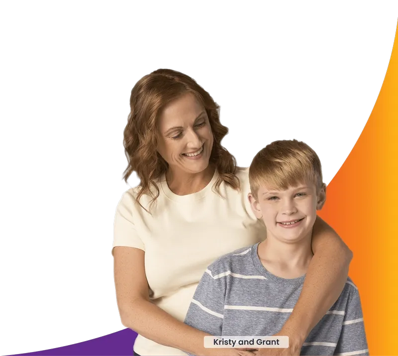 Grant, real patient enrolled in Neurocrine Access Support, and Kristy, caregiver