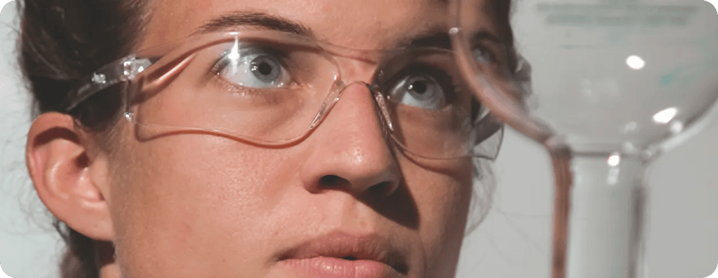 Researcher wearing safety glasses